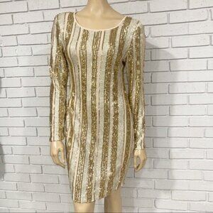 Girl in Mind Gold White Stripe Sequin Dress - Size 8